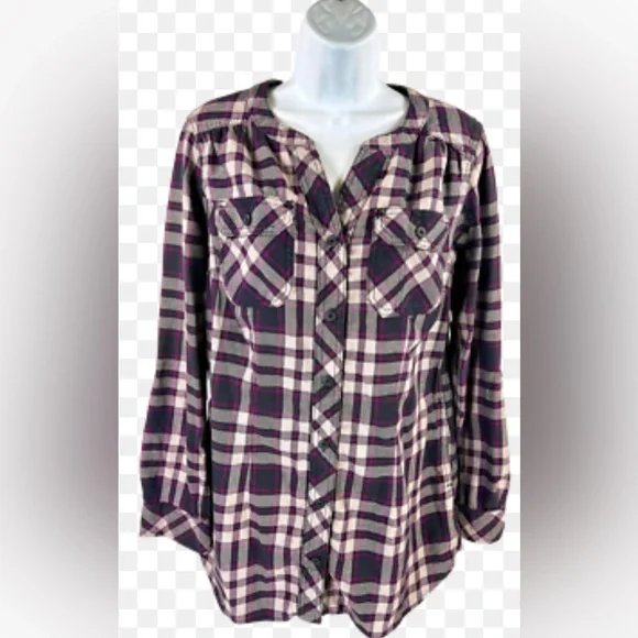 Duluth Trading Co Women’s Purple Plaid Long Sleeve Flannel Shirt Size L/Large - Picture 1 of 10